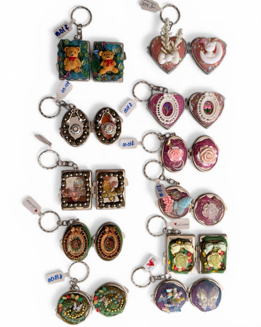 Handmade Decoden Locket Keychain – Custom Keepsake Edition Square Green Butterfly