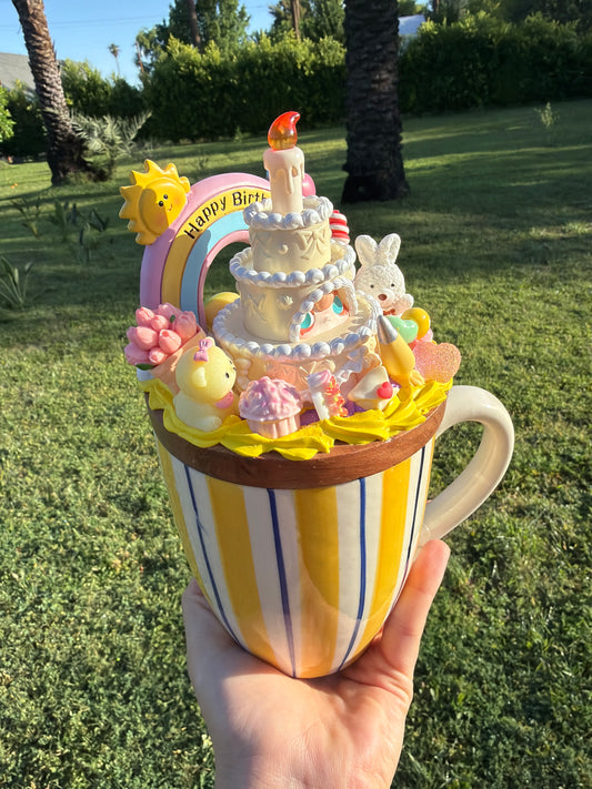 Sunshine Birthday Cake Decoden Mug – Handcrafted Sweet Celebration Cup