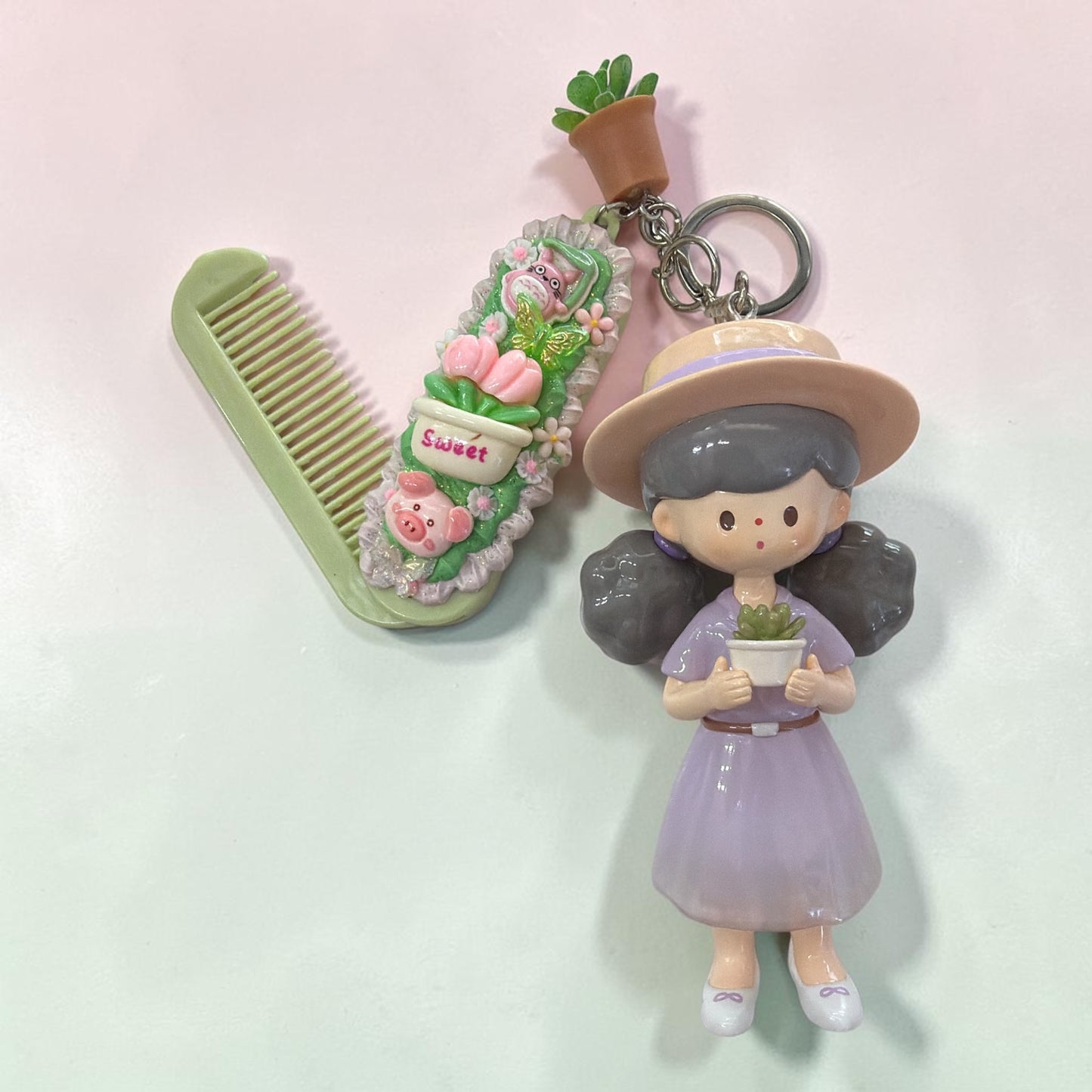 🌵 Doll Comb Keychain – Succulent  Edition 🌵