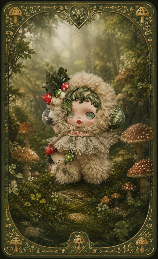 Mushroom Whisperer: A Hand-Painted Skull Panda Journey Through the Fairy Forest