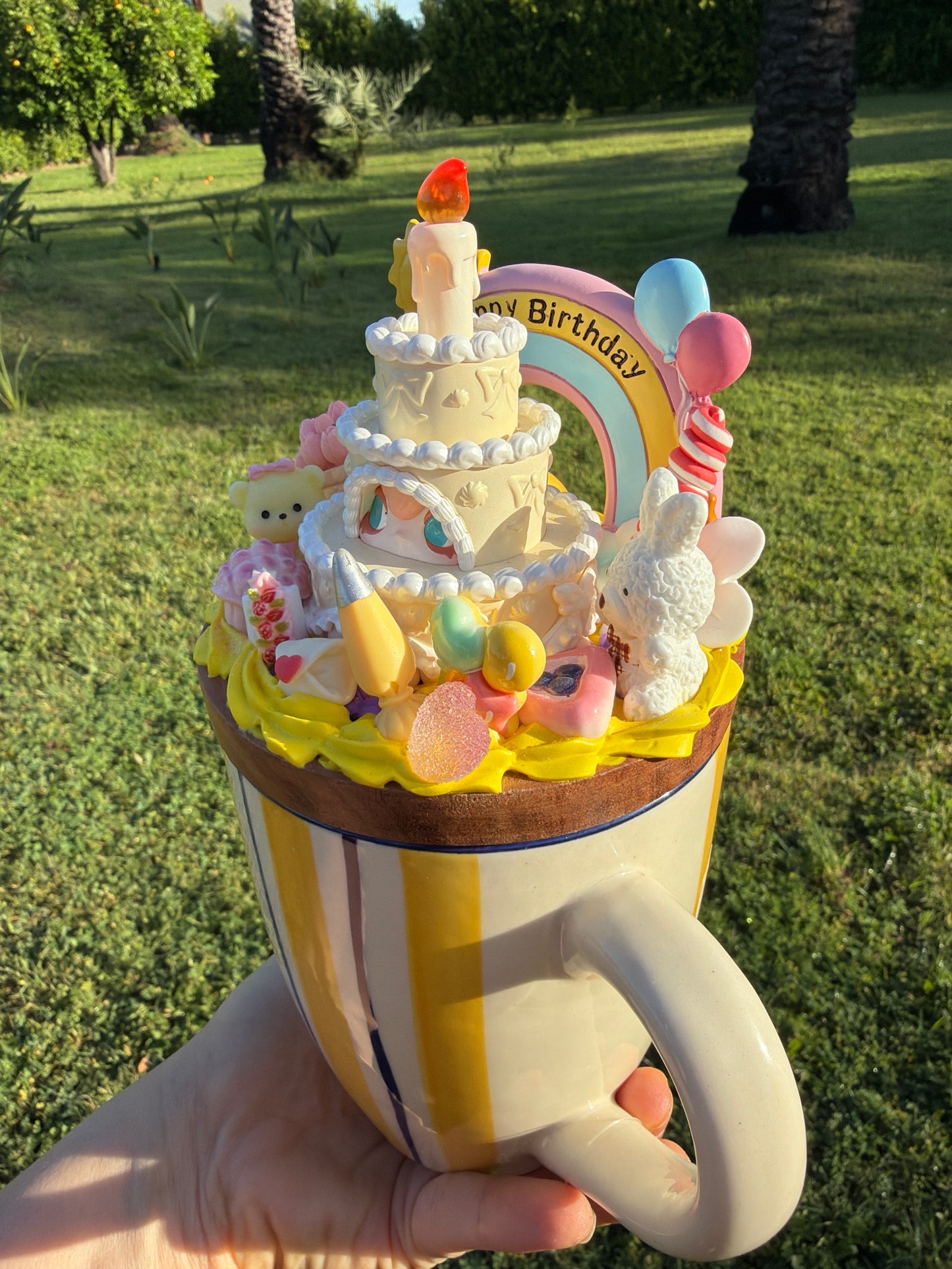Sunshine Birthday Cake Decoden Mug – Handcrafted Sweet Celebration Cup