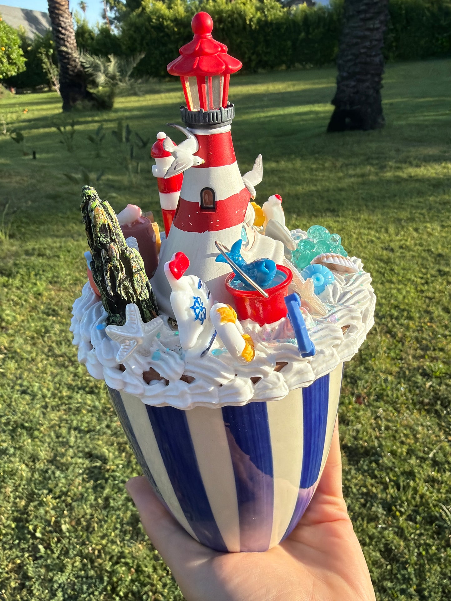 Ocean Dream Lighthouse Decoden Mug – Handcrafted Coastal Fantasy Cup