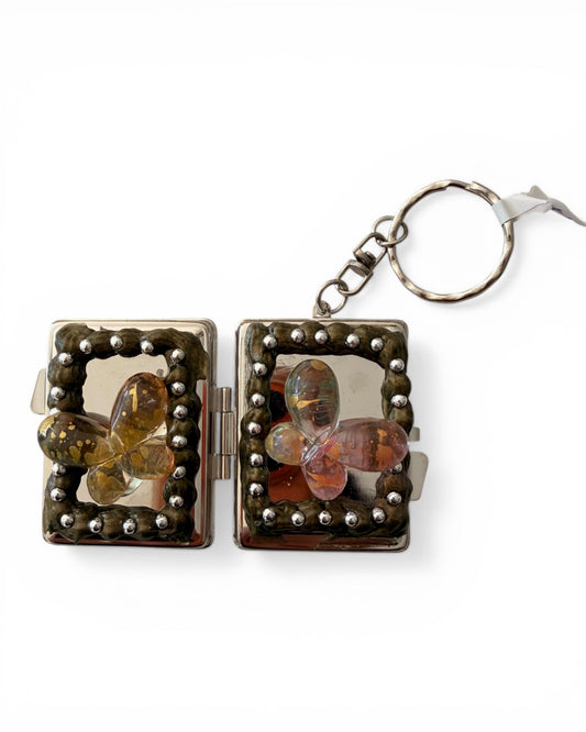 Handmade Decoden Locket Keychain – Custom Keepsake Edition Square Green Butterfly