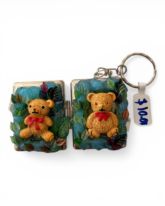 Handmade Decoden Locket Keychain – Custom Keepsake Edition Square Bear