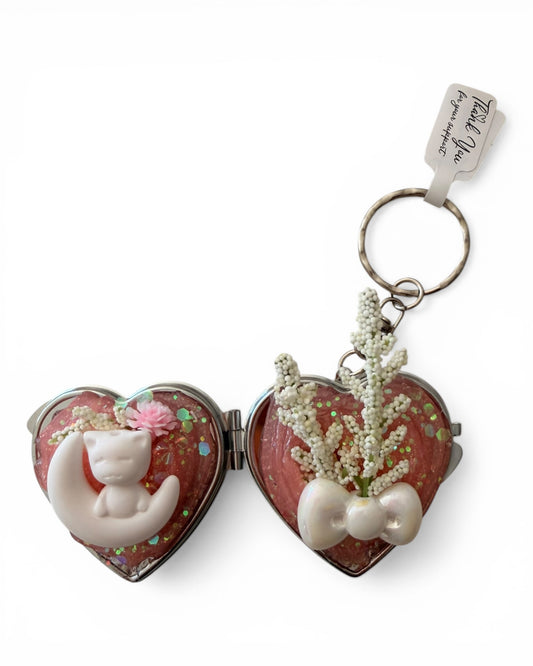 Handmade Decoden Locket Keychain – Custom Keepsake Edition Heart Moon Cat