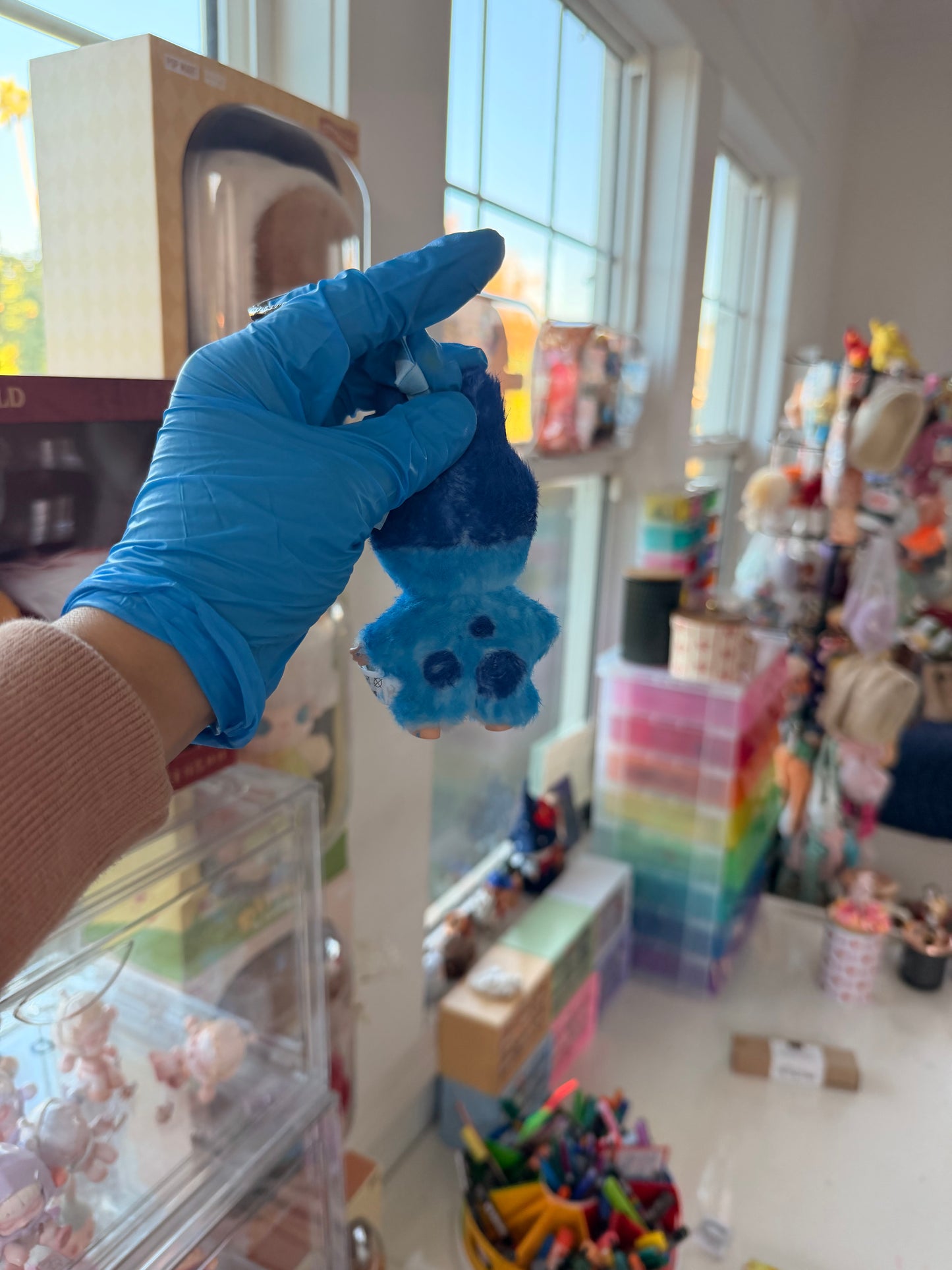 Hand Painted La charm bubu Bluey Plush Keychain