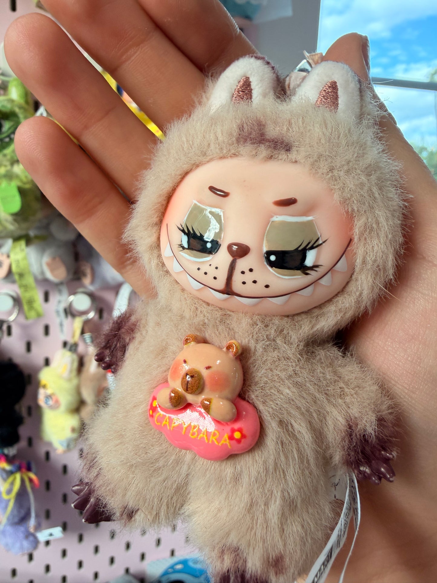 Hand Painted La charm bubu Sleepy Capybara Plush Keychain