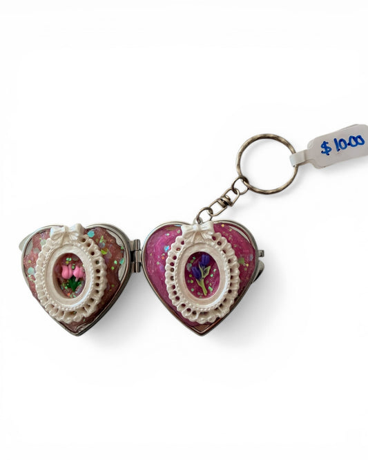Handmade Decoden Locket Keychain – Custom Keepsake Edition Heart White frame