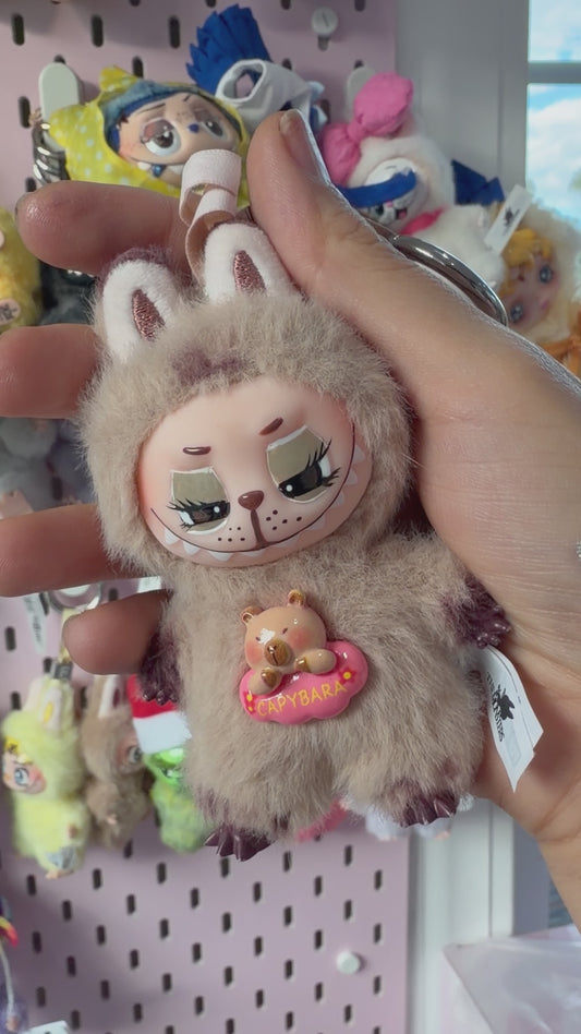 Hand Painted La charm bubu Sleepy Capybara Plush Keychain